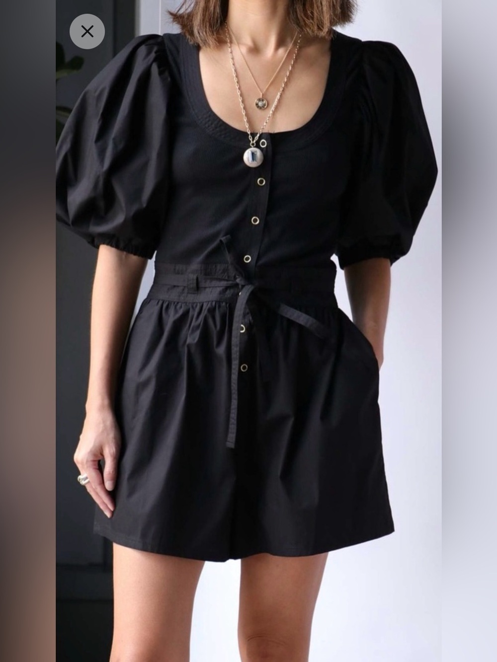 Ulla Johnson Leia Cotton Puff Sleeve Romper Playsuit Noir Black XS - Picture 5 of 6